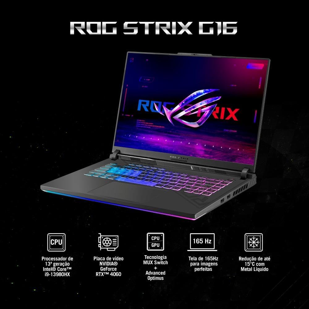 Notebook Asus Rog Strix G16 G614jv-n3094w Intel Core i9 13980hx 2,2 Ghz 16gb Ram 512gb Ssd Windows 11 Home Nvidia Geforce Rtx 4060 16 165hz Cinza