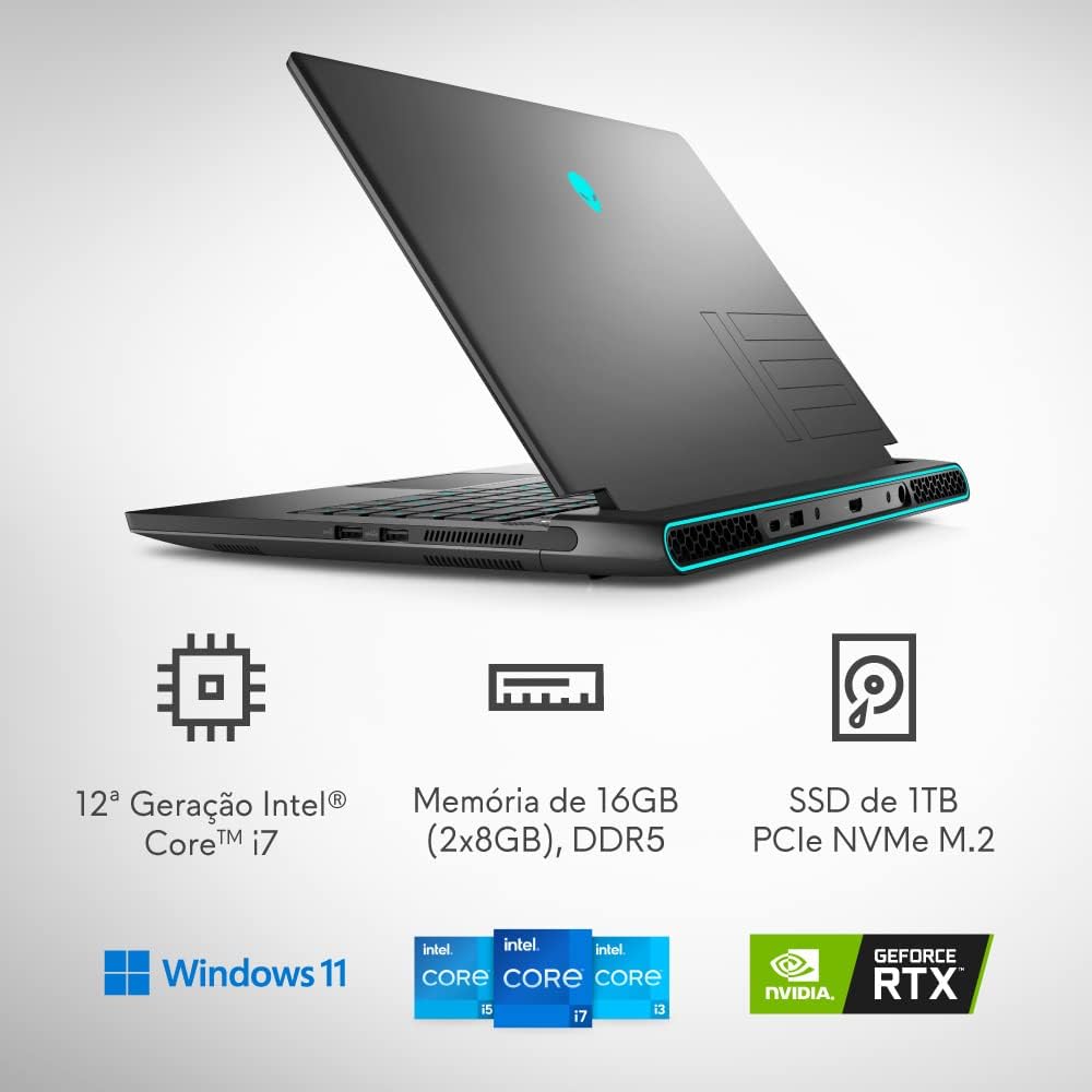 Notebook Dell Alienware m15 R7 AW15-i1200-A10P 15.6 QHD 12ª ger Intel Core i7 16GB 1TB SSD RTX 3070Ti Win 11